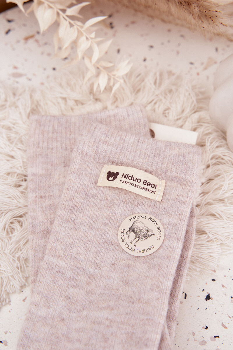 Aura.via teplé vlnené ponožky s nášivkou béžové