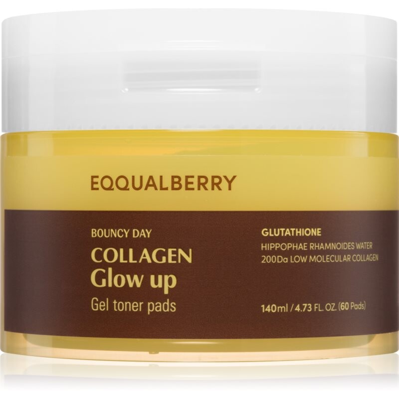 EQQUALBERRY Collagen Glow Up Gel Toner Pads tonizačné vankúšiky pre rozjasnenie pleti 60 ks