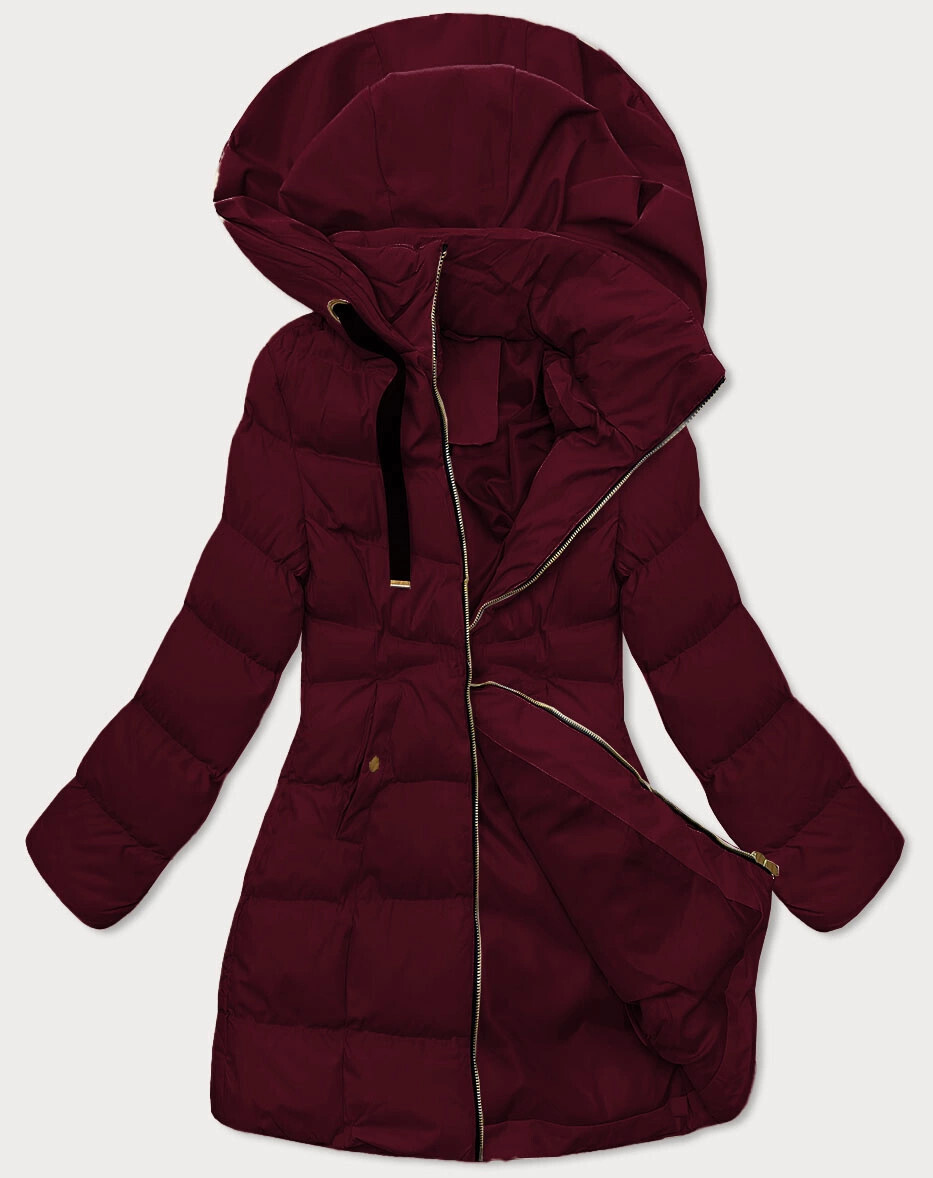 Dámska bordová bunda s kapucňou J Style (5M3231-1) odstíny červené M (38)