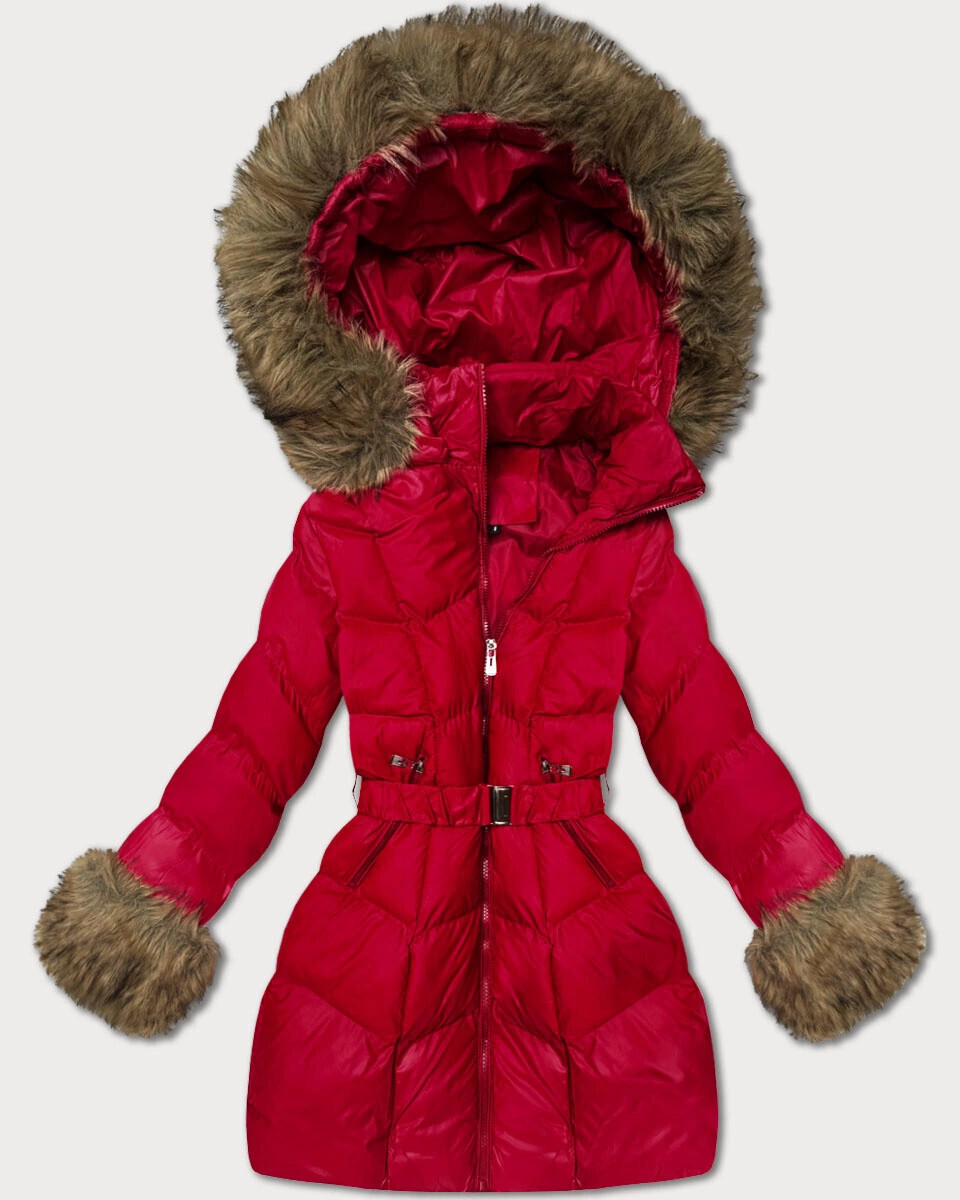 Tmavo červená prešívaná dámska prechodná bunda s kožušinou J Style (5M3357-1) odstíny červené S (36)
