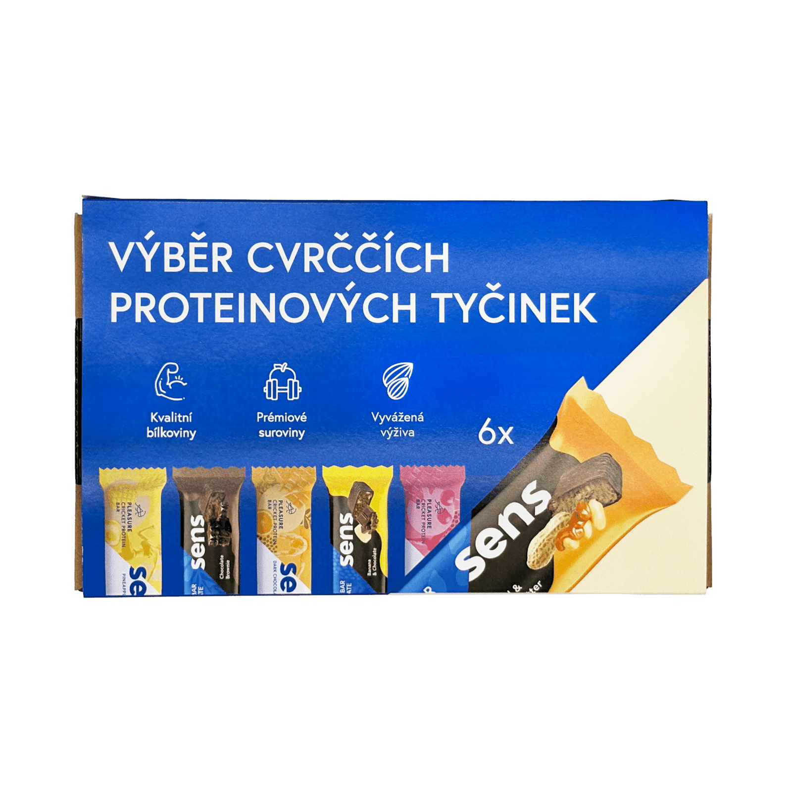 SENS Cvrčšie proteínové tyčinky v darčekovom balení - starter pack 6 tyčiniek
