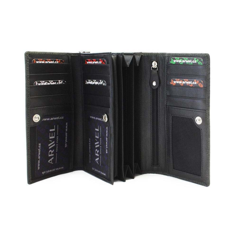 Dámska kožená klopnová peňaženka so vzorom Arwel 2235 - čierna