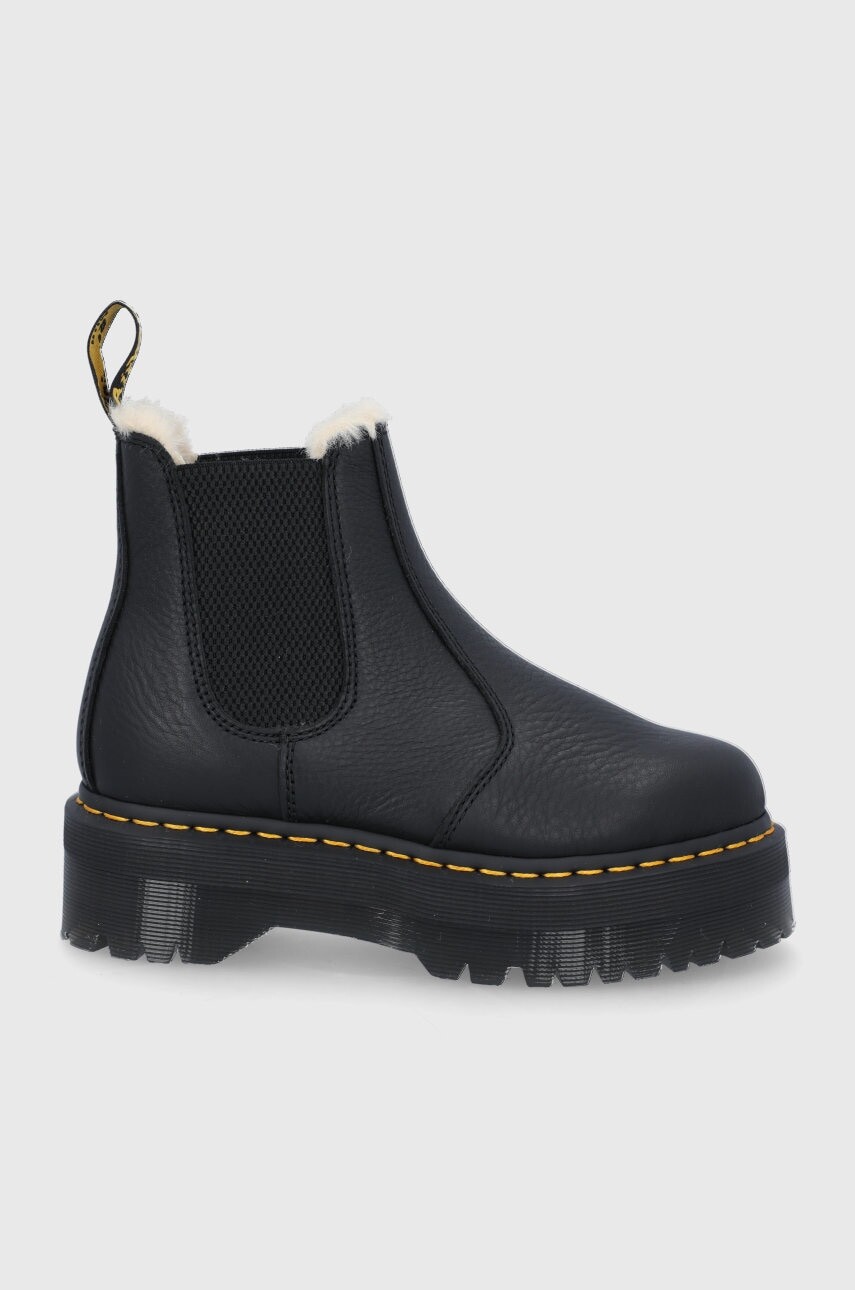 Kožené topánky Chelsea Dr. Martens Quad FL 2976 25635001-Black.Pisa, dámske, čierna farba, na platforme, zateplené