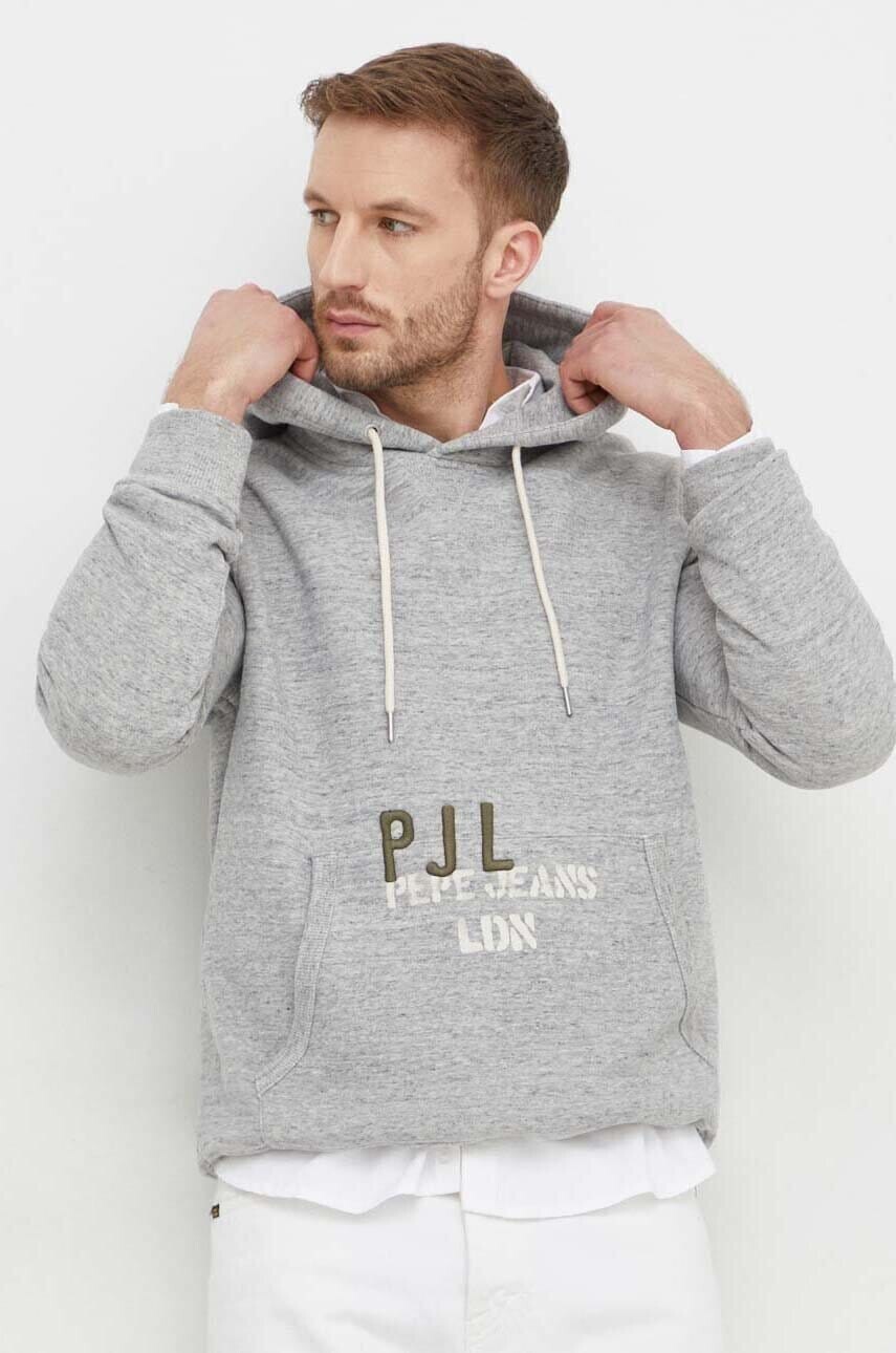 Mikina Pepe Jeans ROMAN pánska, šedá farba, s kapucňou, s potlačou, PM582568