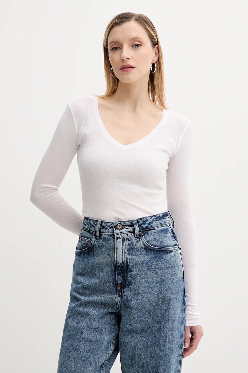 Bavlnené tričko s dlhým rukávom American Vintage šedá farba, MAS02DH24