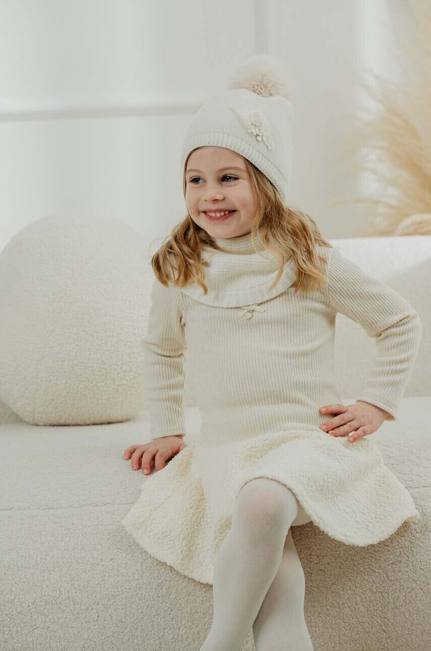 Detská čiapka s prímesou vlny Jamiks LALESHKA II béžová farba biela, JZH239