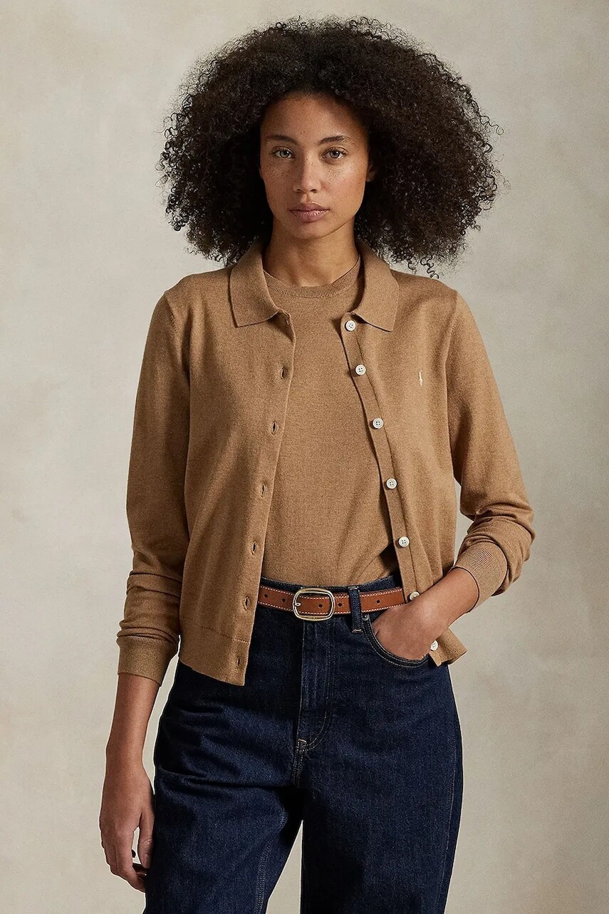 Bavlnený kardigán Polo Ralph Lauren dámsky, béžová farba, tenký, 211959285