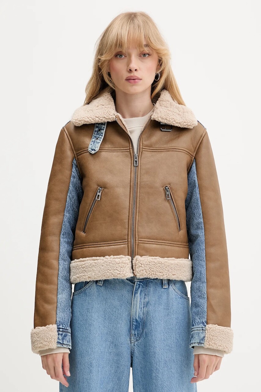 Bunda Desigual DOUBLE hnedá farba, prechodná, 25WWEW39