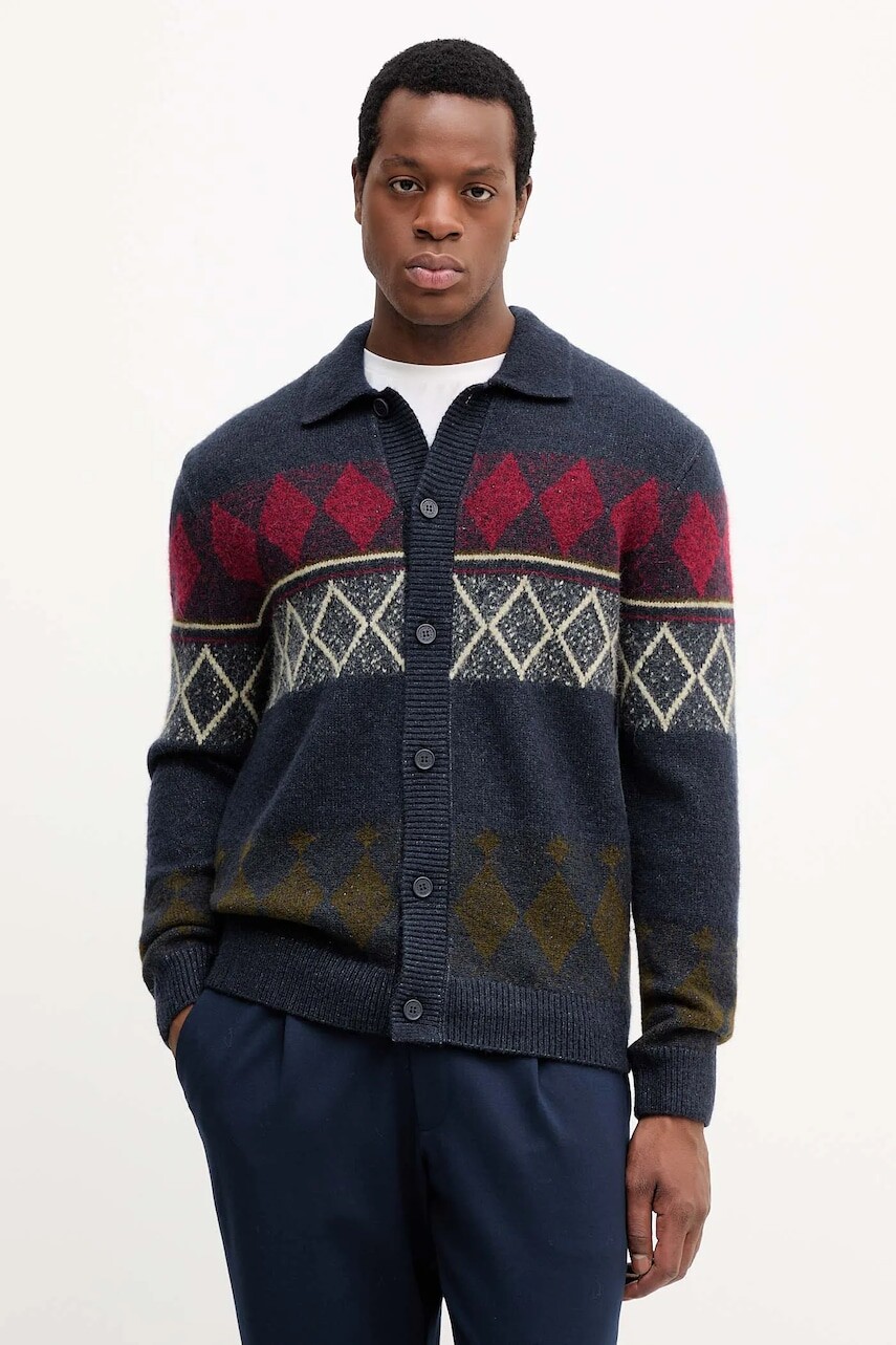 Kardigan s prímesou vlny Marc O'Polo tmavomodrá farba, 5000007330