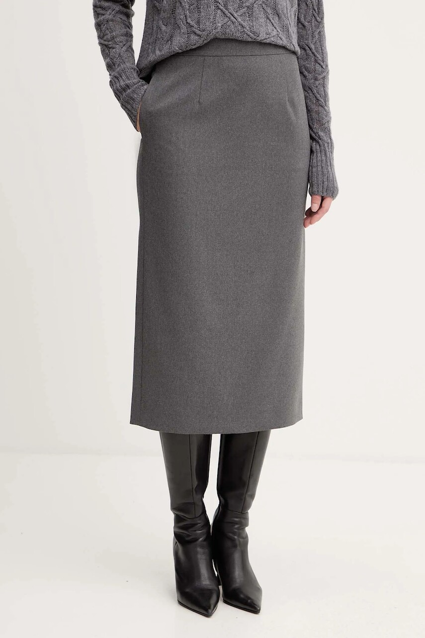 Sukňa s prímesou vlny Luisa Spagnoli šedá farba, midi, puzdrová, 542657