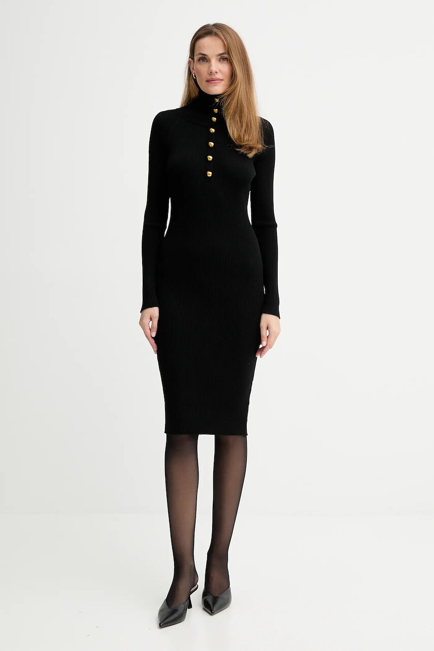 Vlnené šaty ISABELLE BLANCHE čierna farba, midi, priliehavé, IS25FW-M165-F009