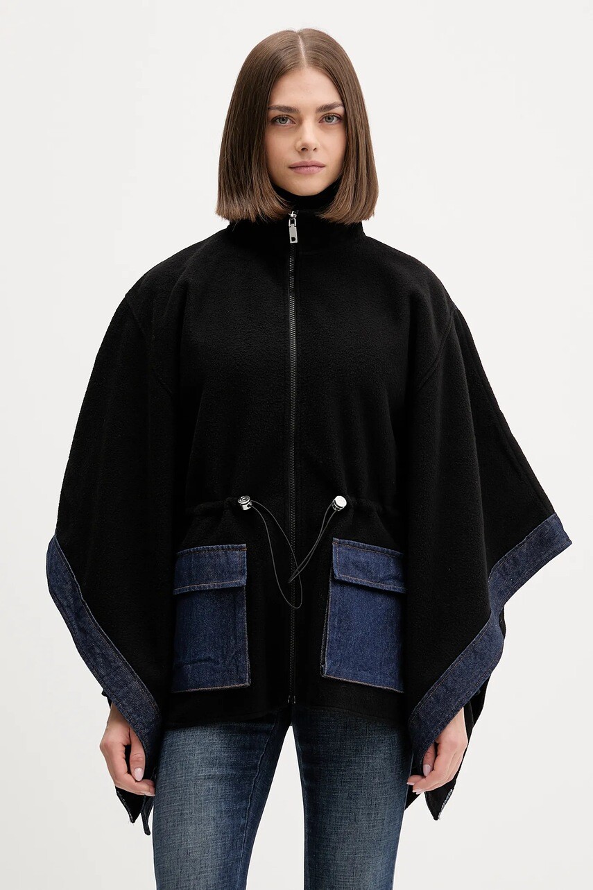 Pončo Desigual DENIM ALDAMA čierna farba, 25WAIA15