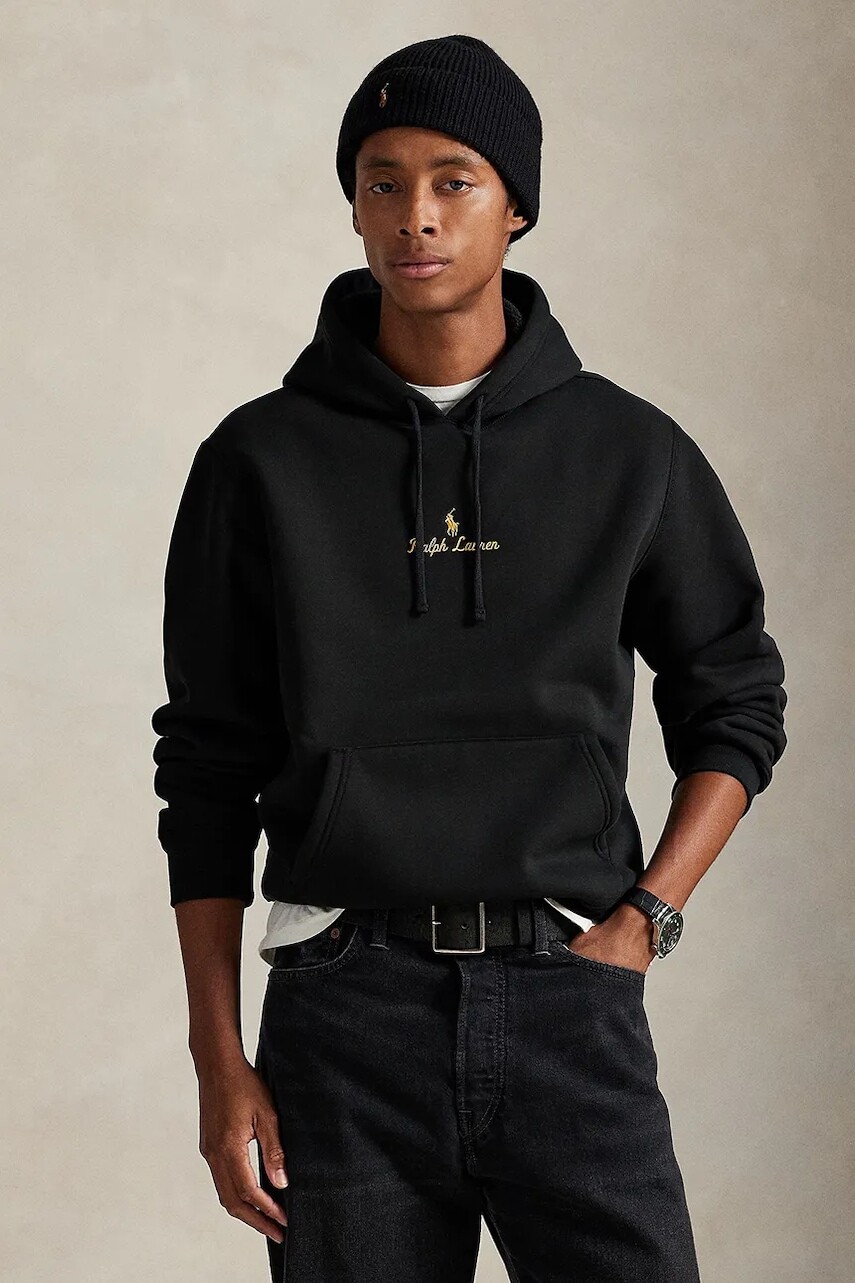 Mikina Polo Ralph Lauren čierna farba, s kapucňou, s nášivkou, 710981781