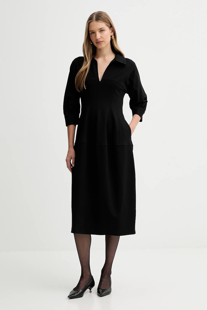 Šaty Liviana Conti čierna farba, midi, áčkový strih, L5WI39