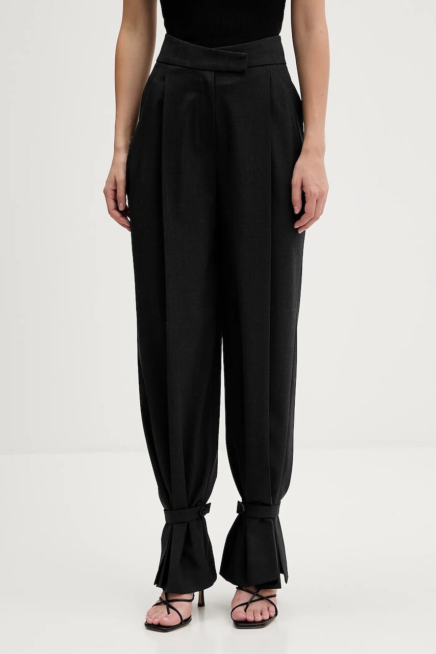 Nohavice s prímesou vlny La Mania GUILE šedá farba, rovný strih, vysoký pás, GUILE