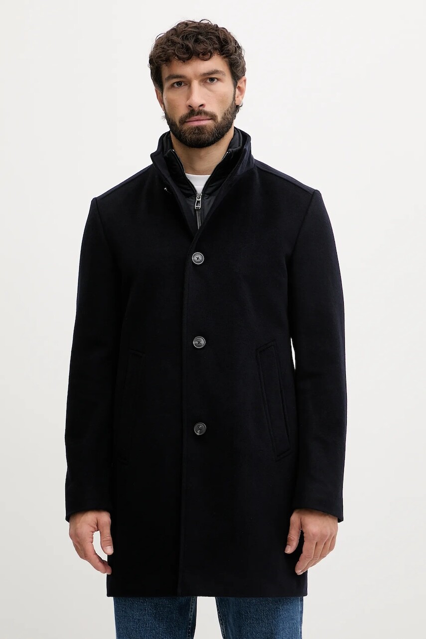Kabát s prímesou vlny Joop! tmavomodrá farba, 30048803