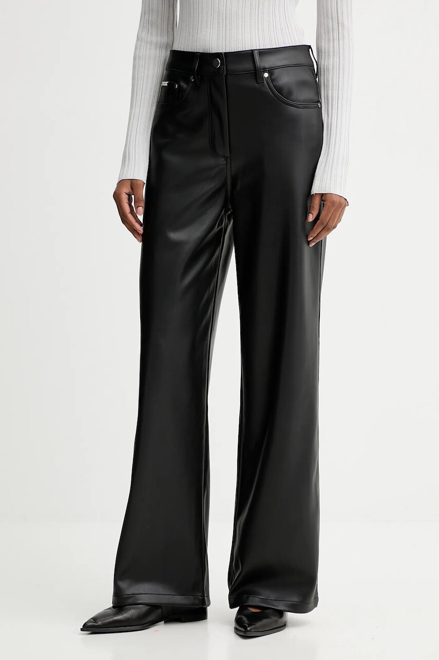 Nohavice Calvin Klein Jeans čierna farba, rovný strih, vysoký pás, LV044D619G