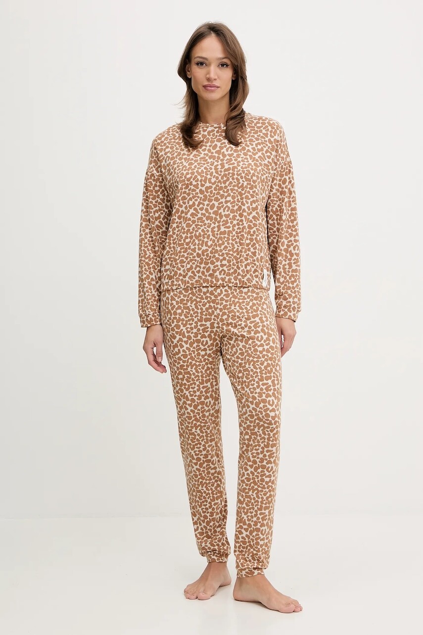 Pyžamo United Colors of Benetton dámske, hnedá farba, 32QH3P04E