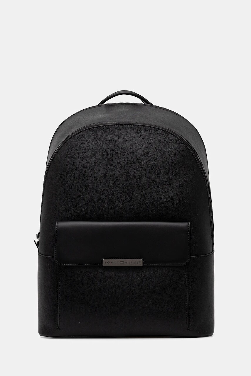 Kožený ruksak Tommy Hilfiger čierna farba, veľký, jednofarebný, AM0AM13981