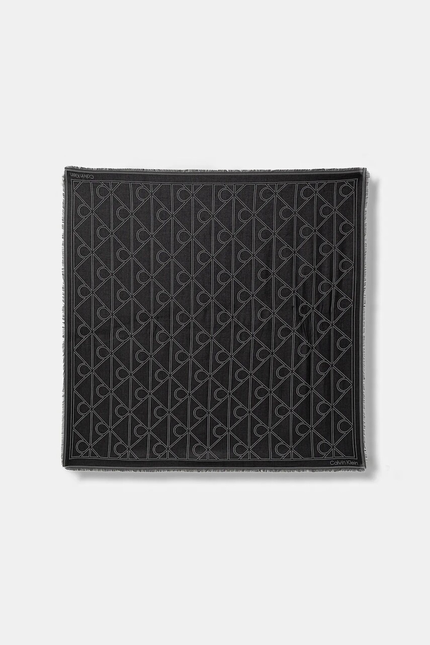 Šatka Calvin Klein čierna farba, vzorovaná, LV04F8077G