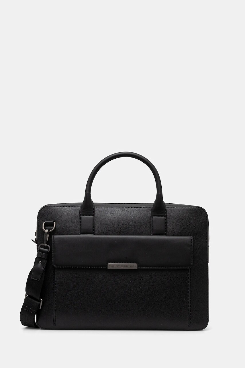 Kožená taška na notebook Tommy Hilfiger čierna farba, AM0AM13993