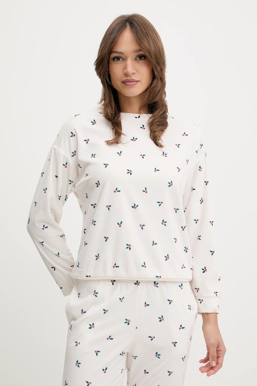 Pyžamové tričko s dlhým rukávom United Colors of Benetton béžová farba, 312W3M07W