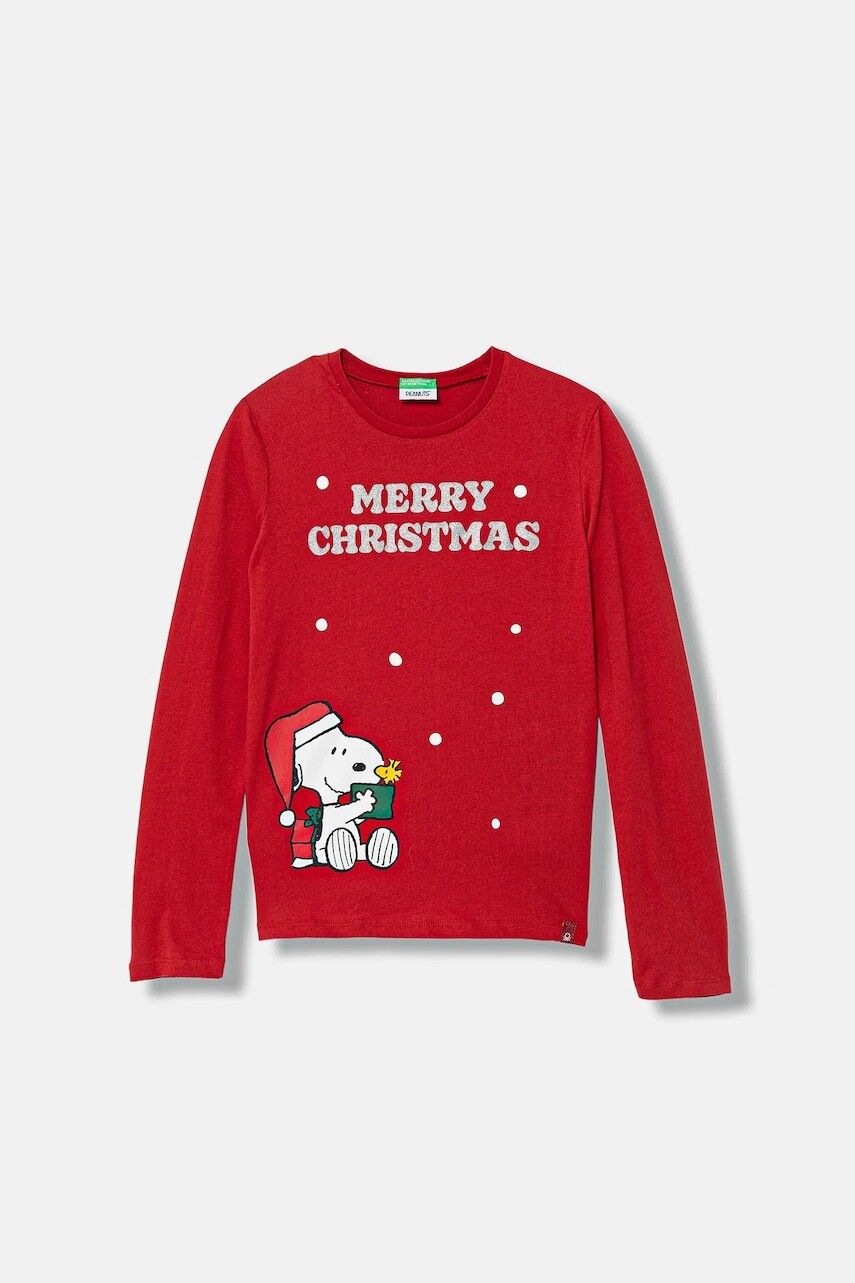 Detská bavlnená košeľa s dlhým rukávom United Colors of Benetton červená farba, 3ATNC10RJ