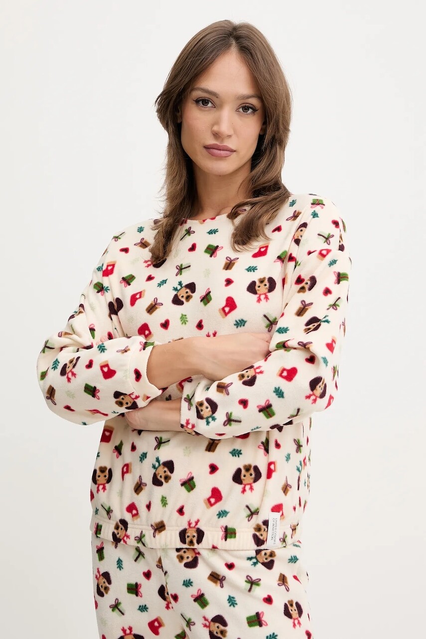 Pyžamové tričko s dlhým rukávom United Colors of Benetton béžová farba, 39EZ3M087