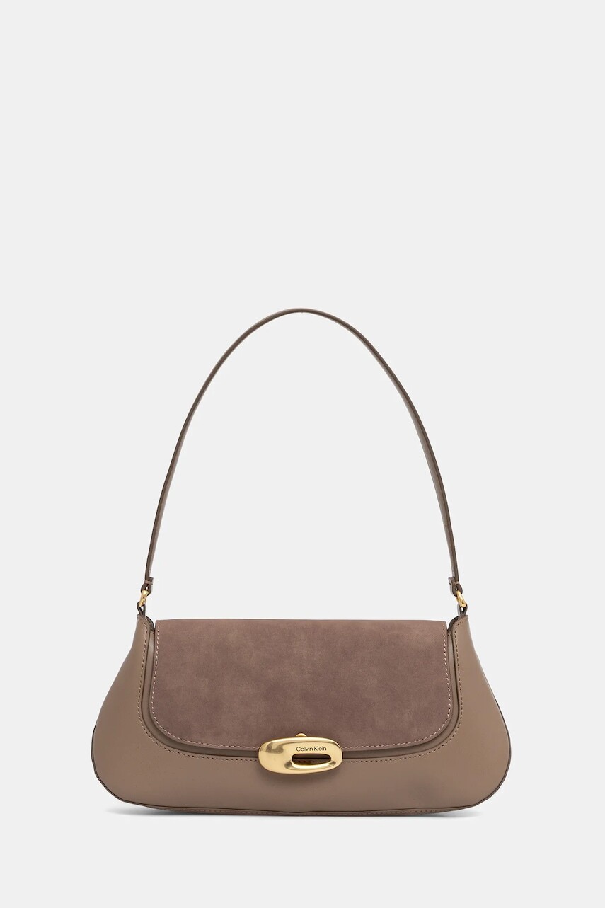 Kožená kabelka Calvin Klein béžová farba, LV04F3337G