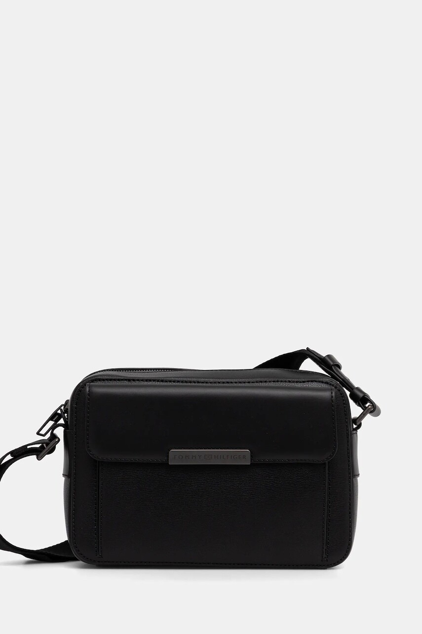 Kožená taška Tommy Hilfiger čierna farba, AM0AM14017