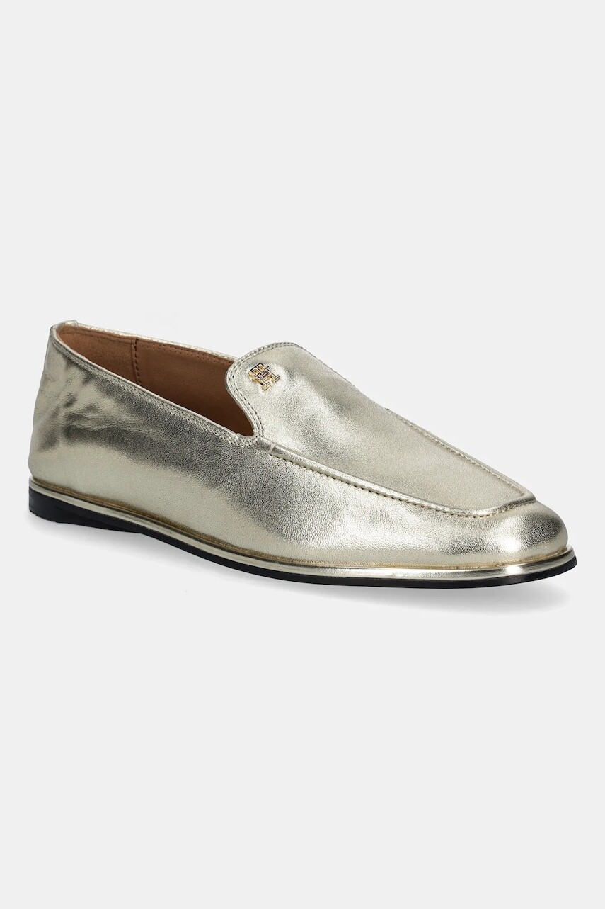 Kožené mokasíny Tommy Hilfiger HILFIGER GOLD LOAFER zlatá farba, na plochom podpätku, FW0FW08958