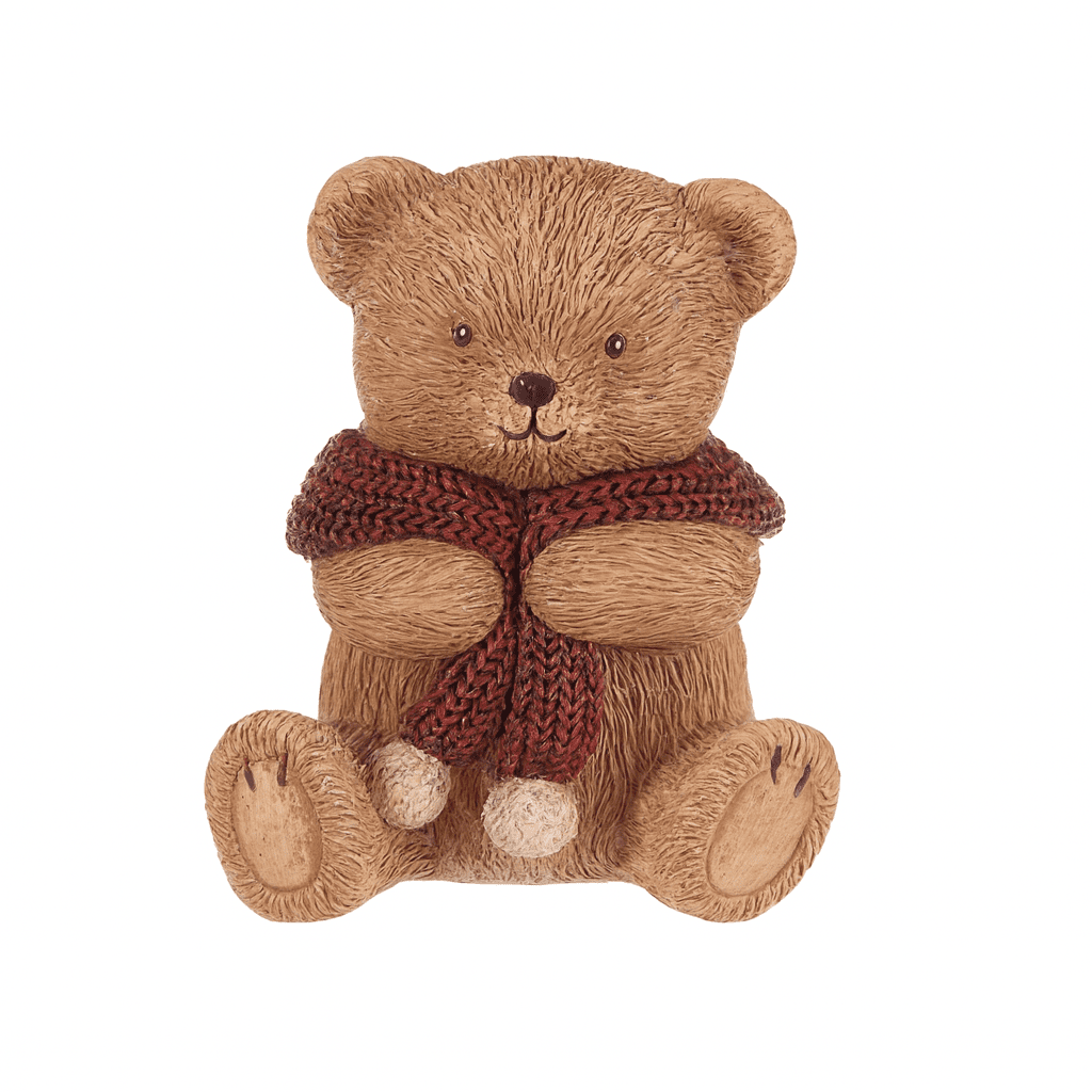Dekorácia Medveď s červeným šálom, polyresin, 10 cm
