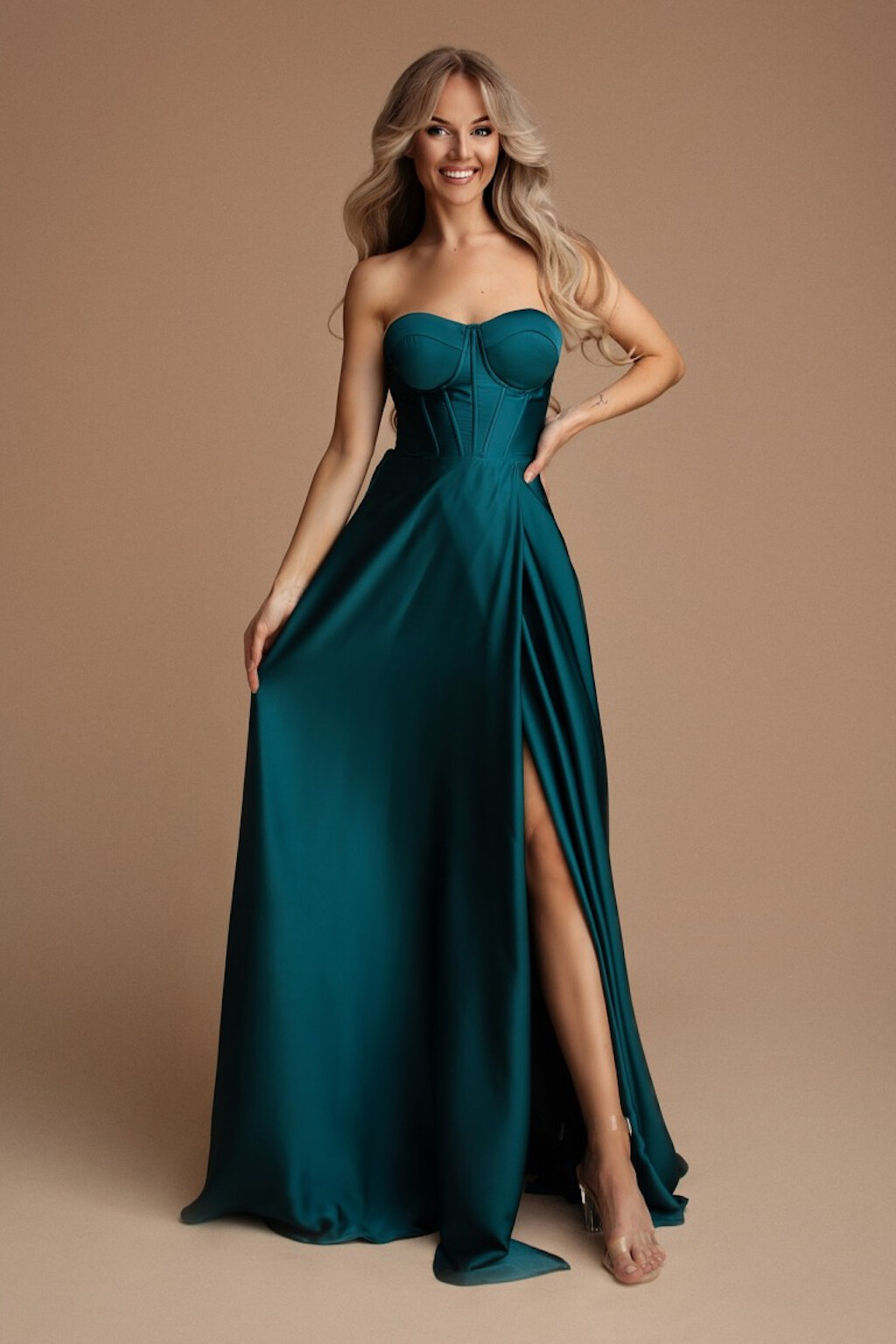 Eva & Lola Poškodený tovar - Petrolejové spoločenské šaty s korzetom Veľkosť: S