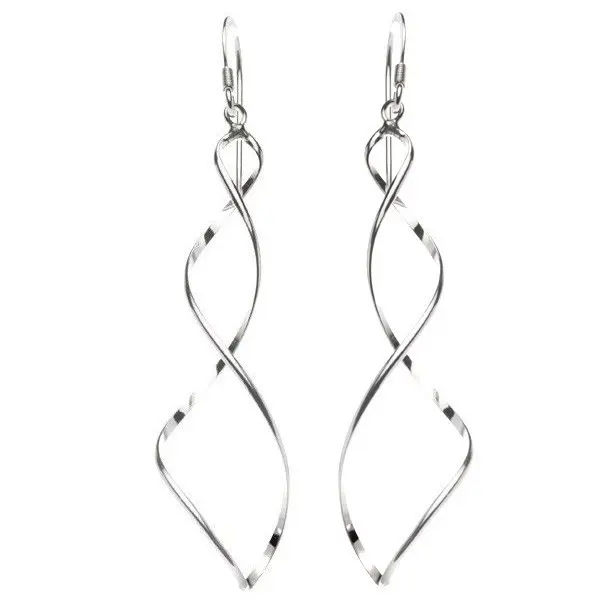 Visiace náušnice, striebro 925 - dvojitá lesklá špirála, háčiky