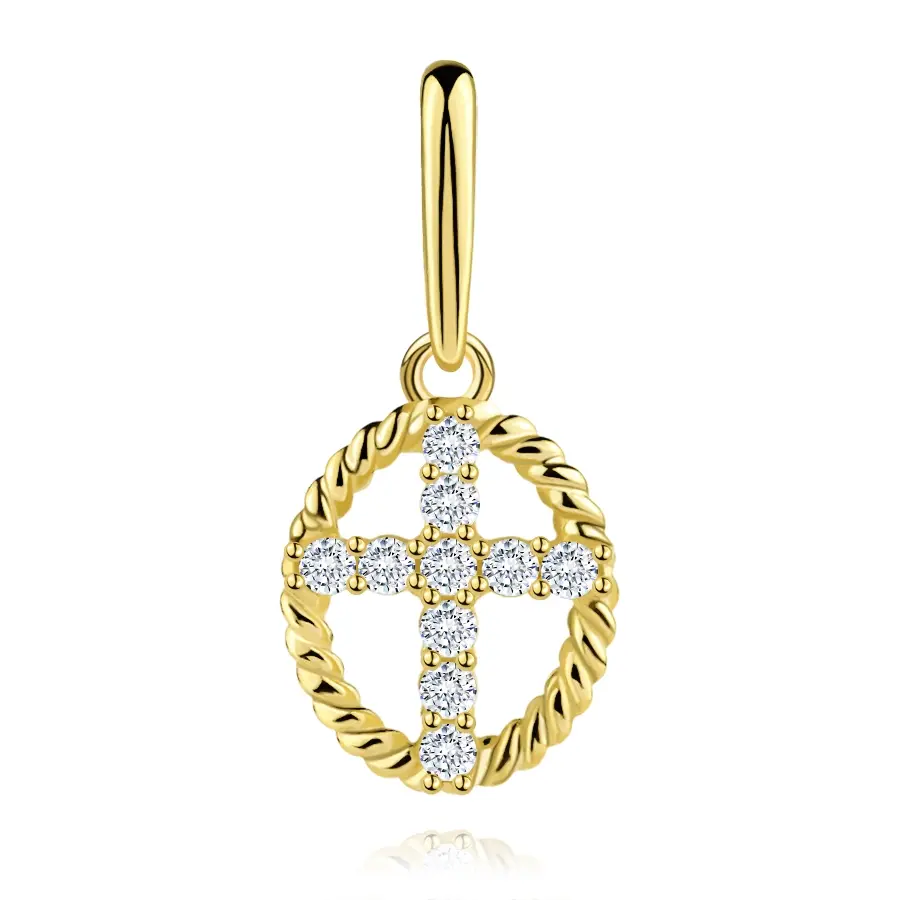 Zlatý prívesok 9K so zirkónovým krížom v oválnom leme