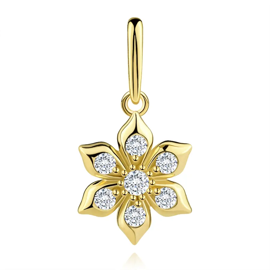 Zlatý prívesok 9K v tvare rozkvitnutého kvetu s čírymi zirkónmi