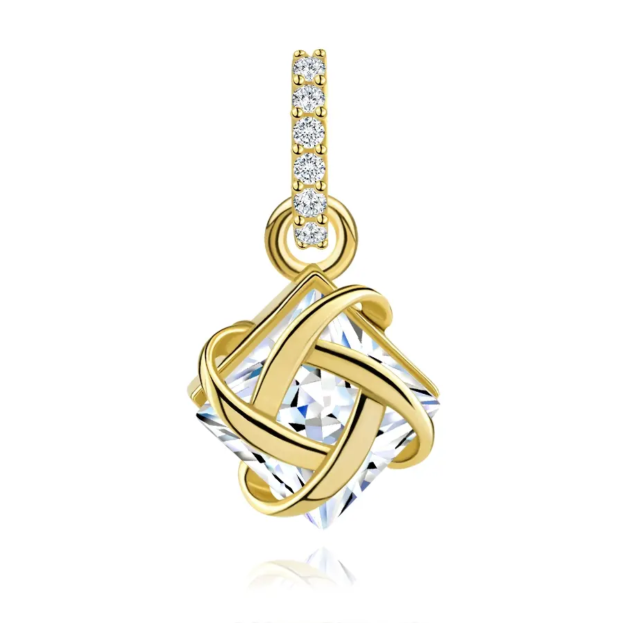 Zlatý prívesok 9K so štvorcovým zirkónom a prepleteným dizajnom