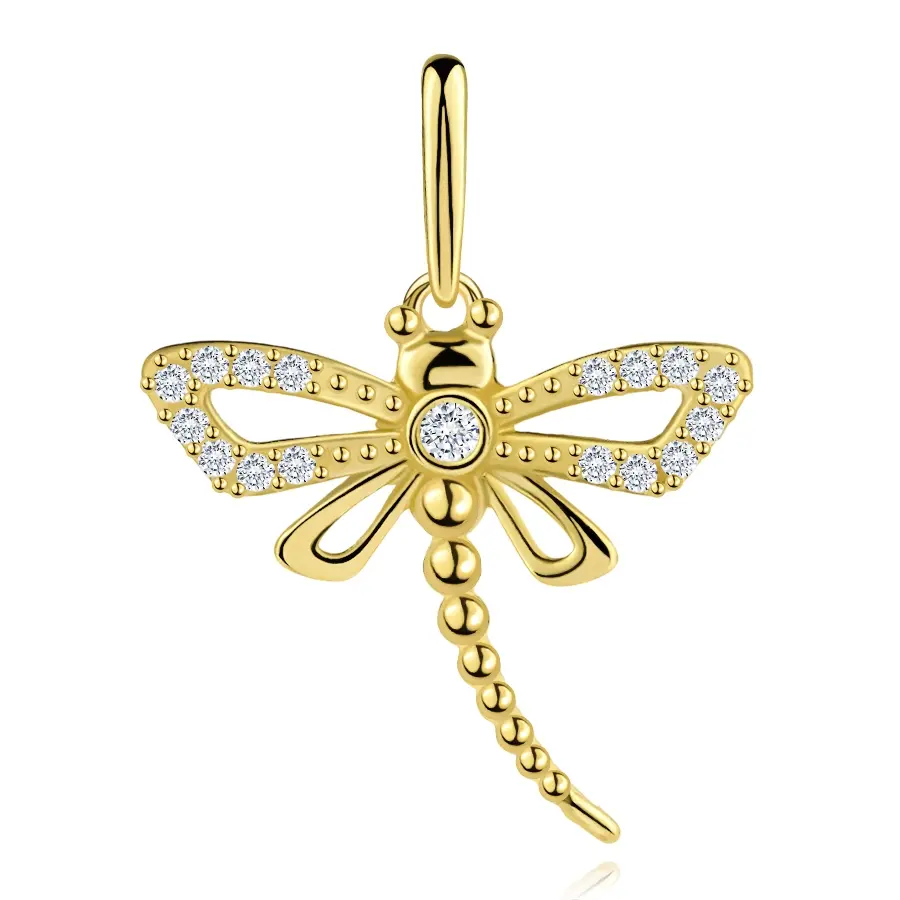 Zlatý prívesok 9K v tvare vážky so zirkónmi