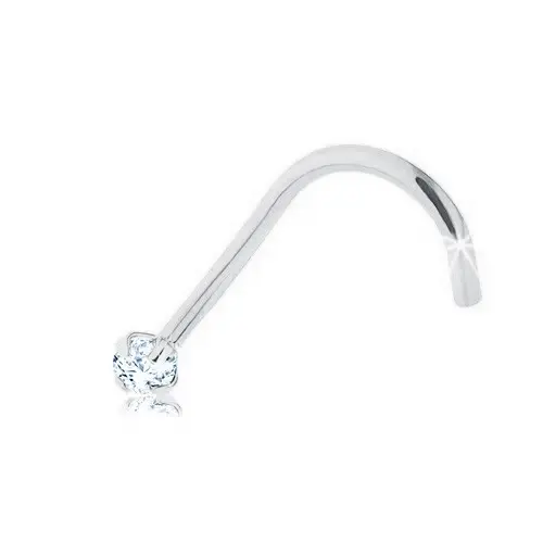 Zahnutý piercing do nosa biele 9K zlato s čírym zirkónom