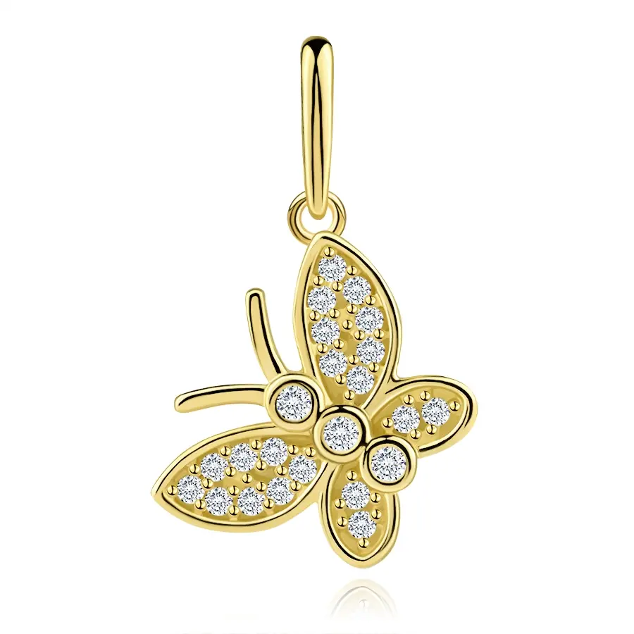 Zlatý prívesok 9K motýľ s trojzirkónovým telom a zirkónovými krídlami
