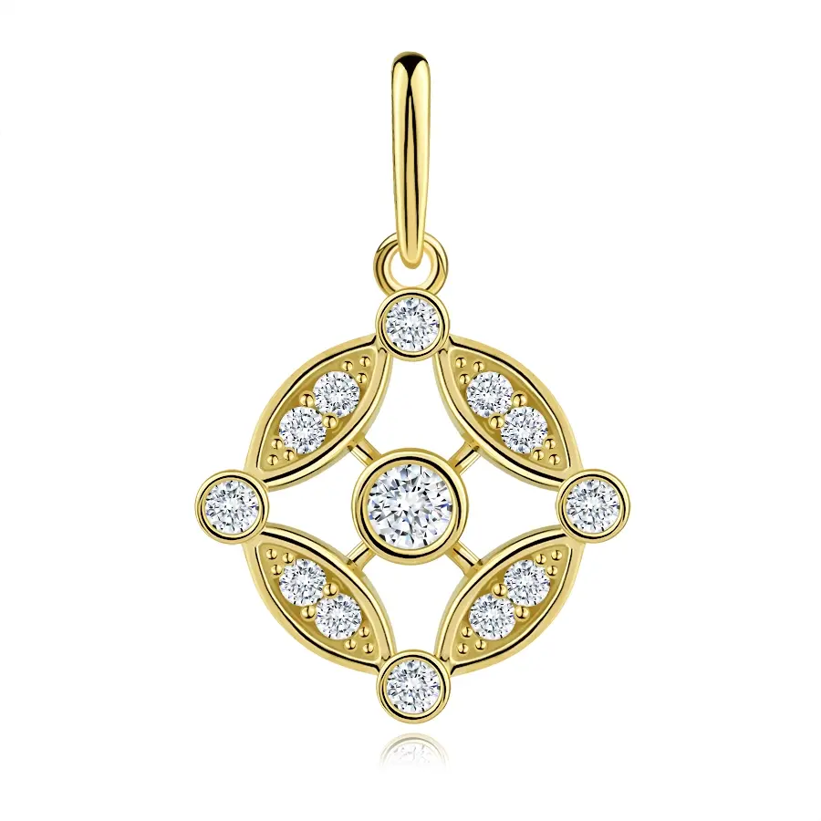 Zlatý prívesok 9K kruhový motív s čírymi zirkónmi