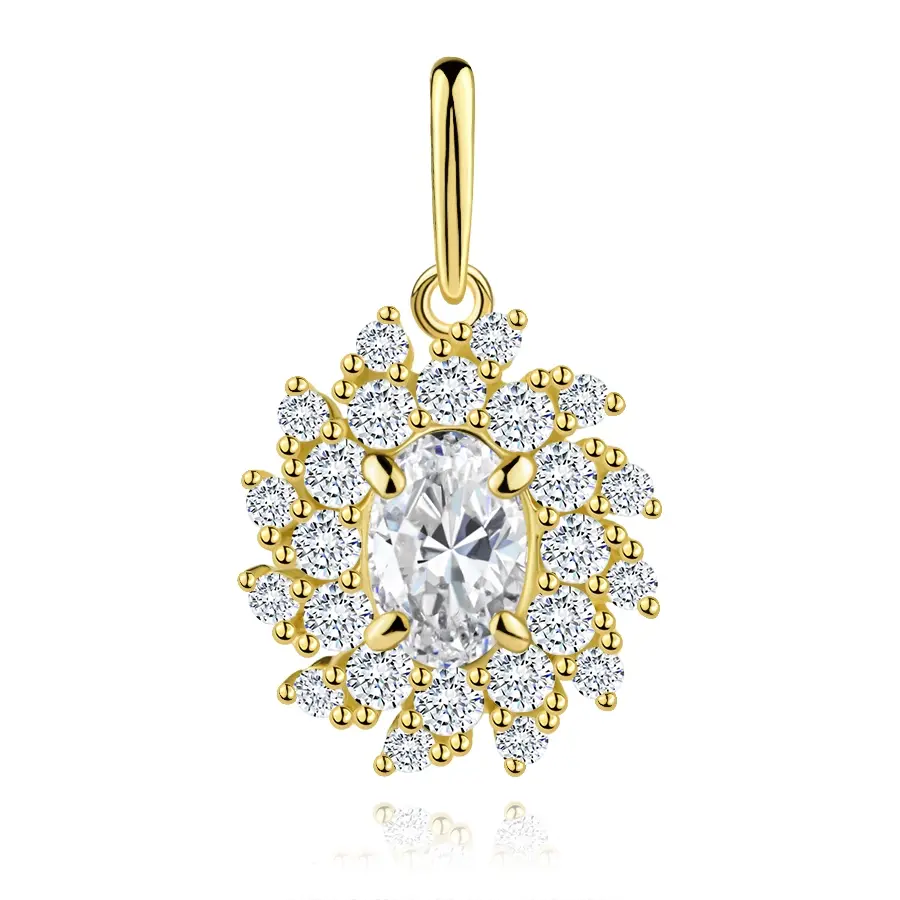 Zlatý prívesok 9K s oválnym zirkónom a lúčmi