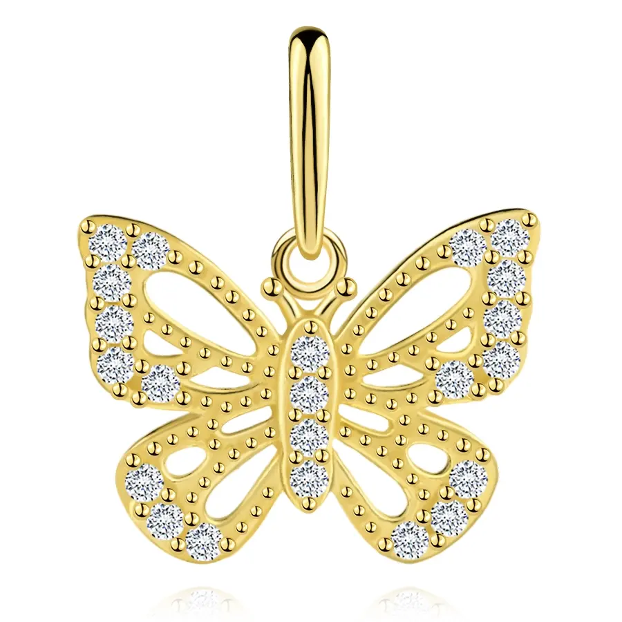 Zlatý prívesok 9K motýľ s čírymi zirkónmi a bodkovanými krídlami