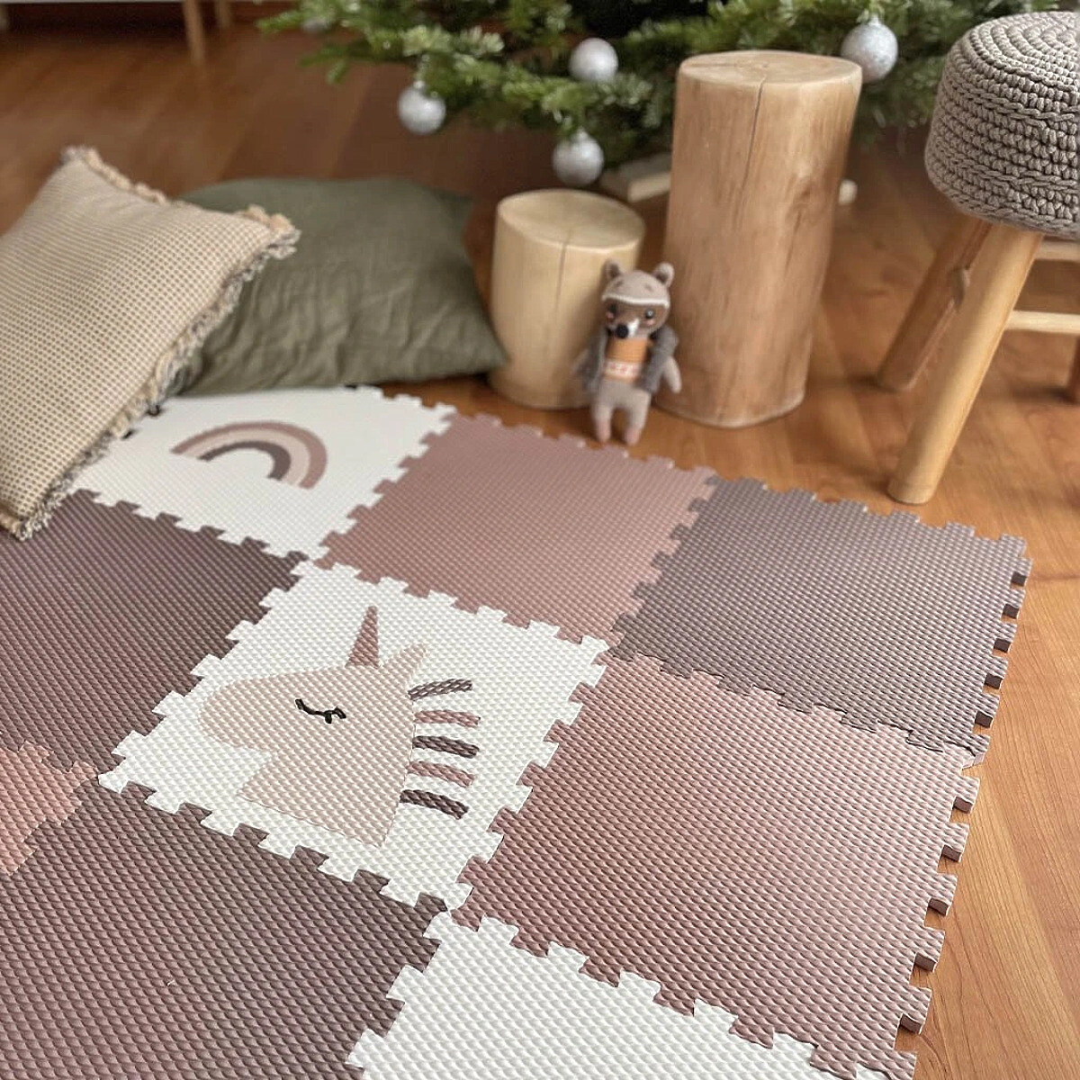VYLEN foam puzzle floor for kids štvorec biela hnedá
