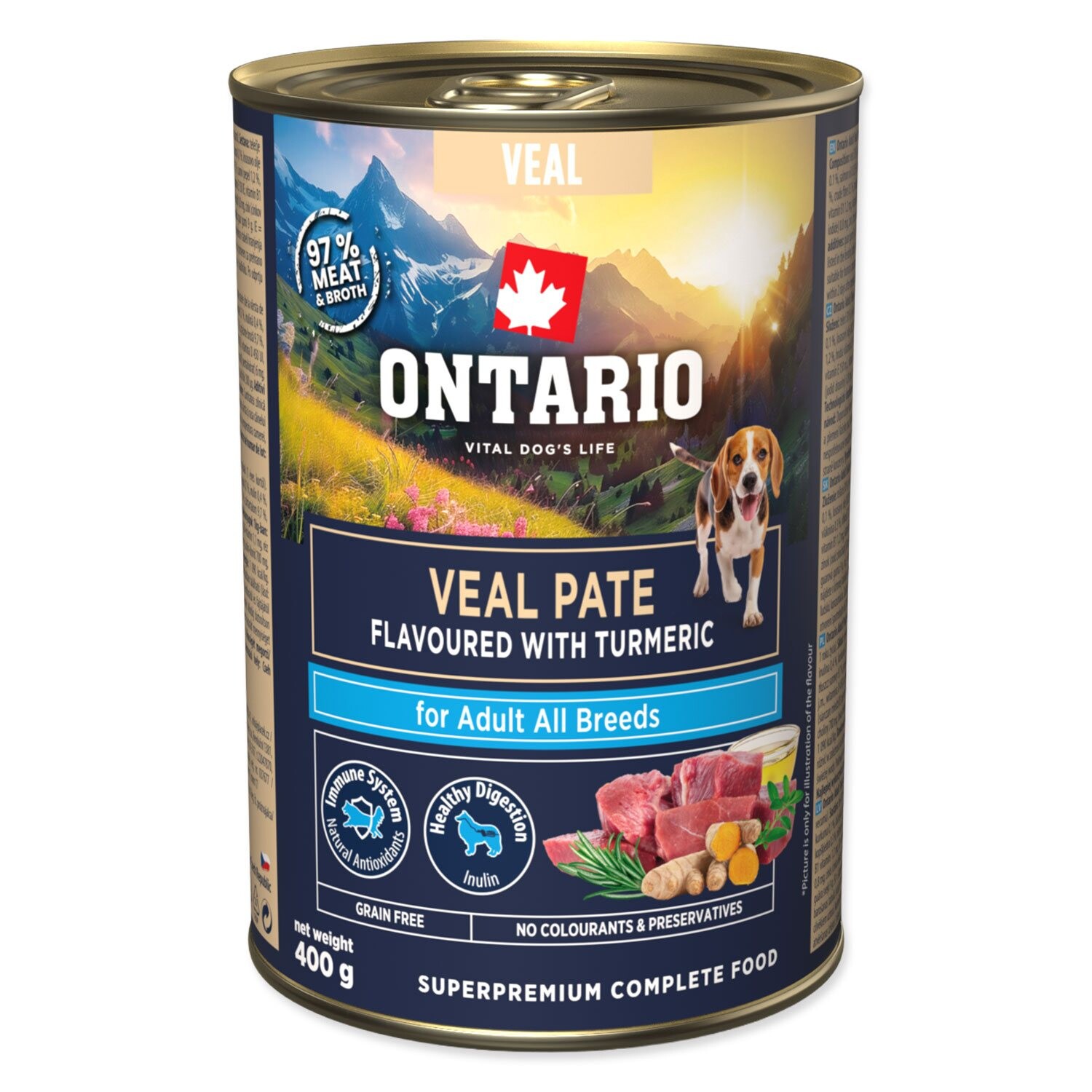 Konzerva Ontario Adult teľacie paté s príchuťou kurkumy 400g