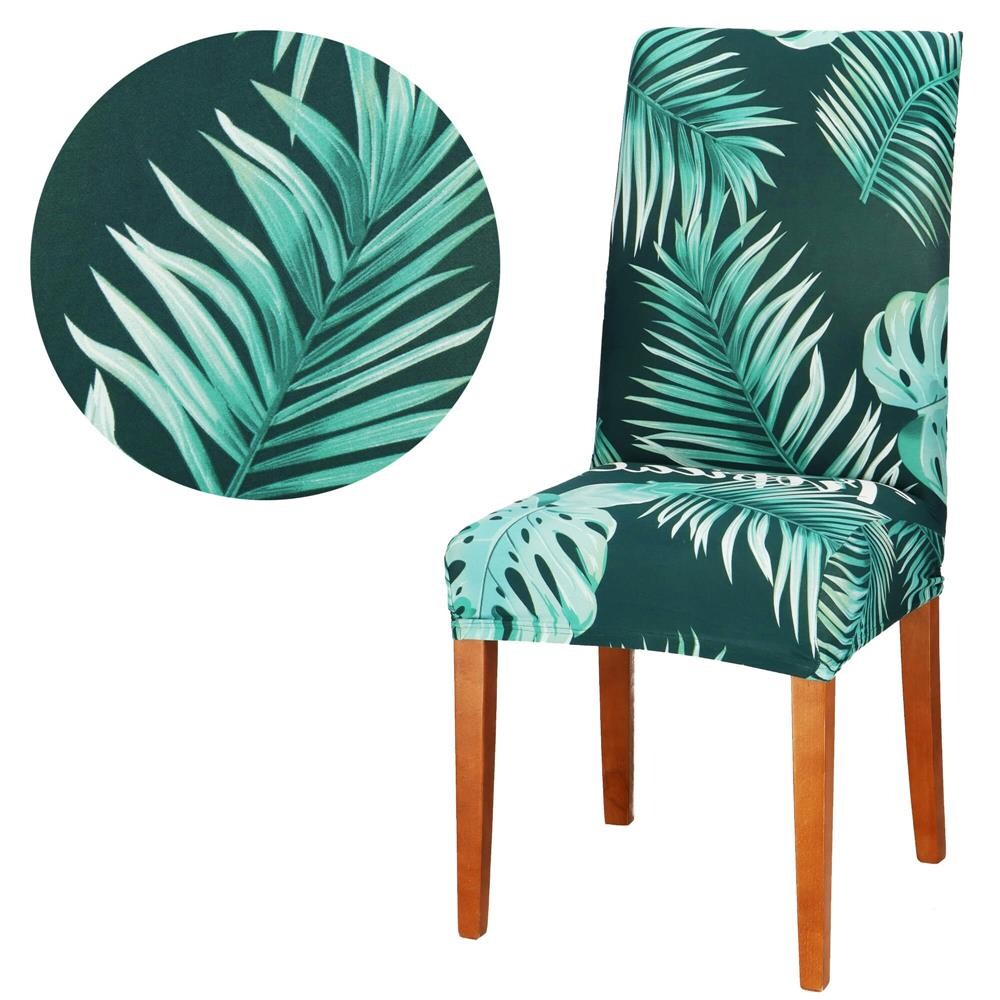 Návlek na stoličku univerzálny - tropické listy na zelenej