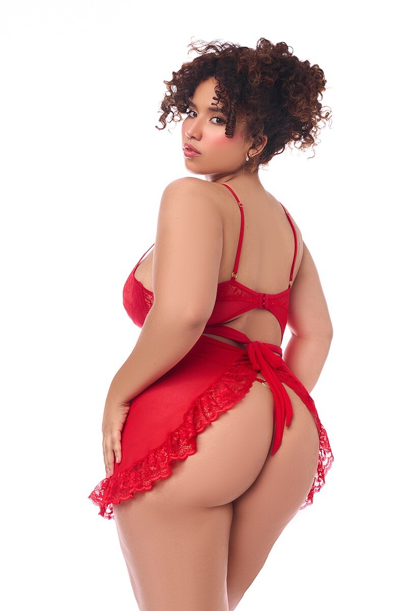 Červená babydoll košieľka Plus size 7507