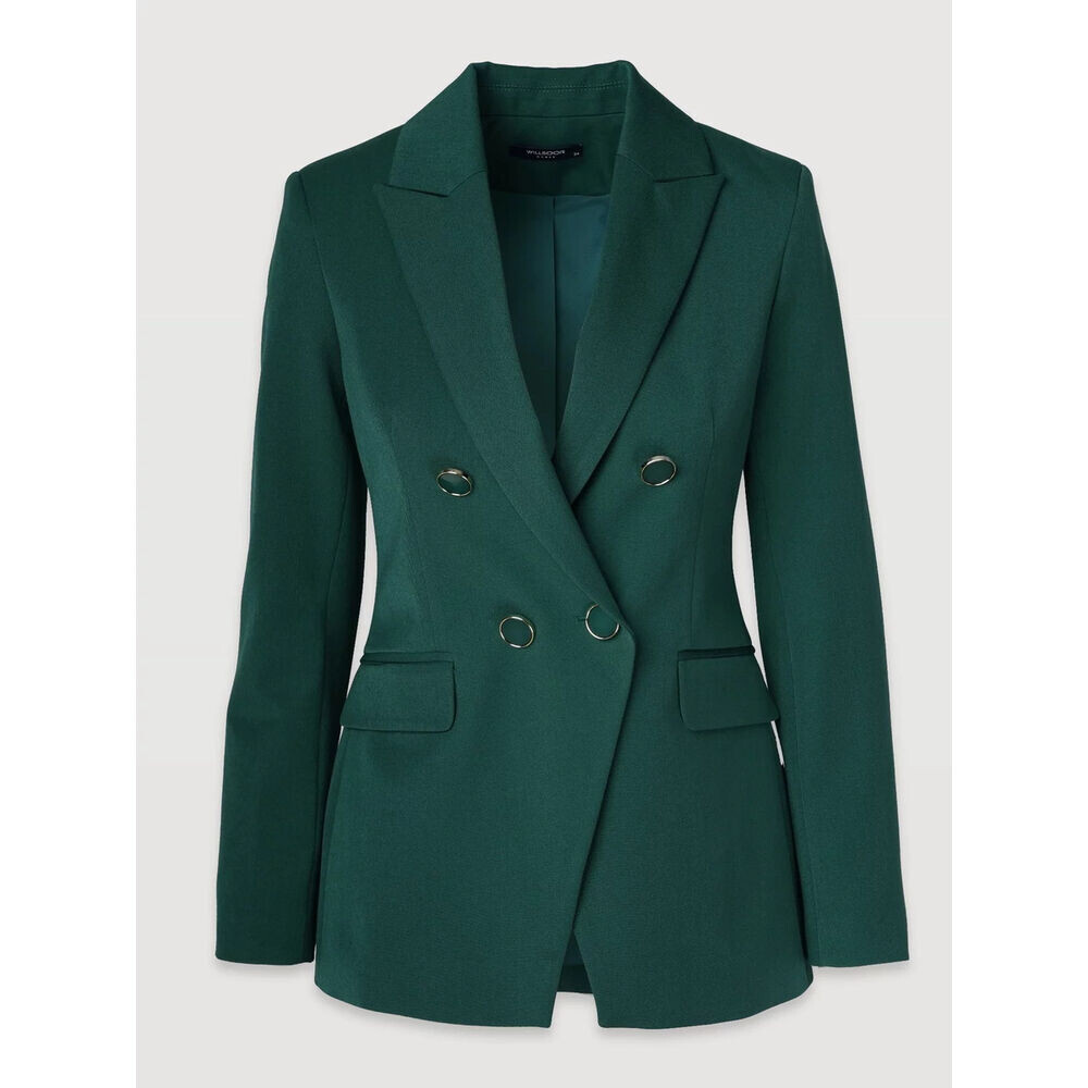 Dámske dvojradové sako zelenej farby s hladkým vzorom 19512