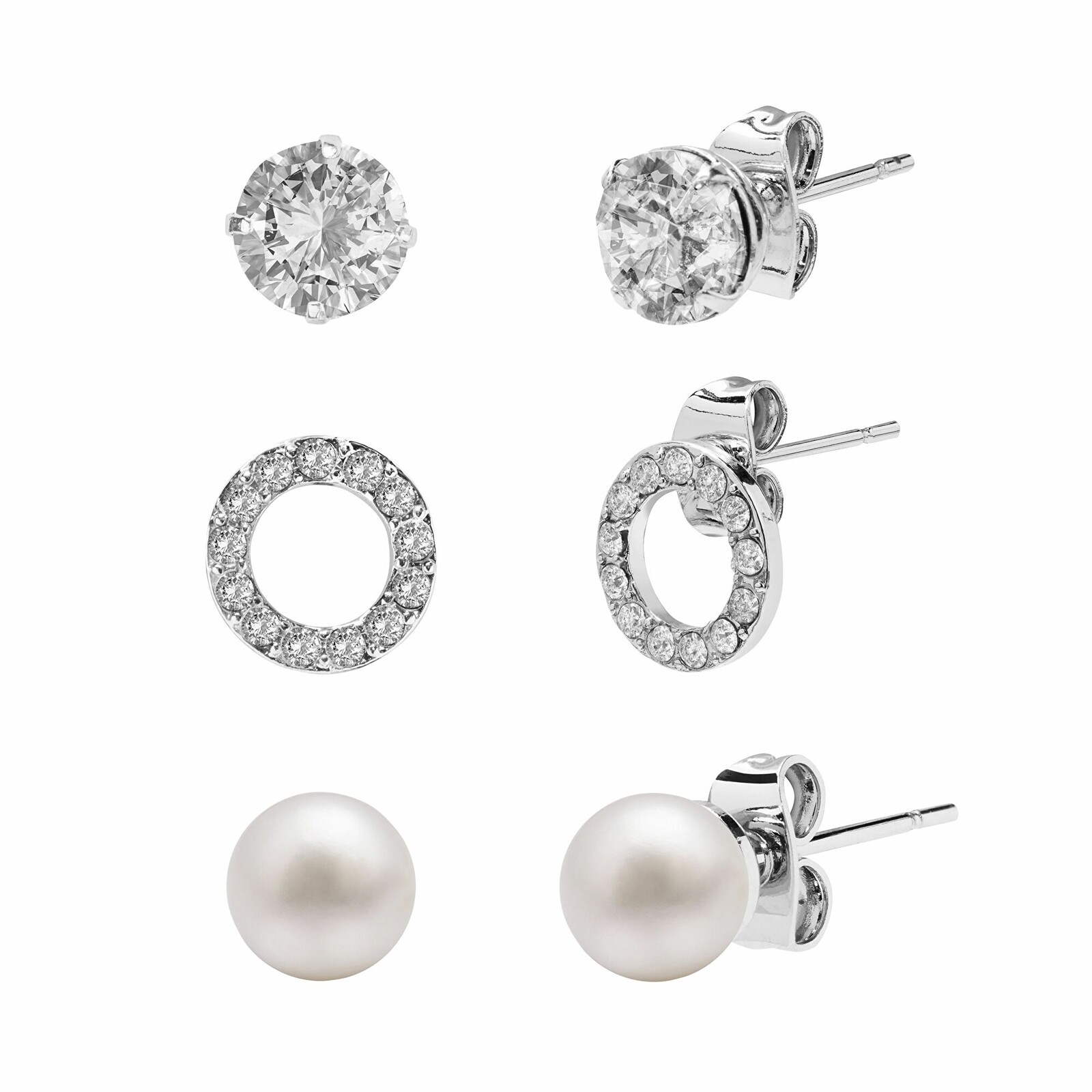 AURA Sada perlových a krištáľových náušníc Preciosa AUPC002 (3 páry náušníc)