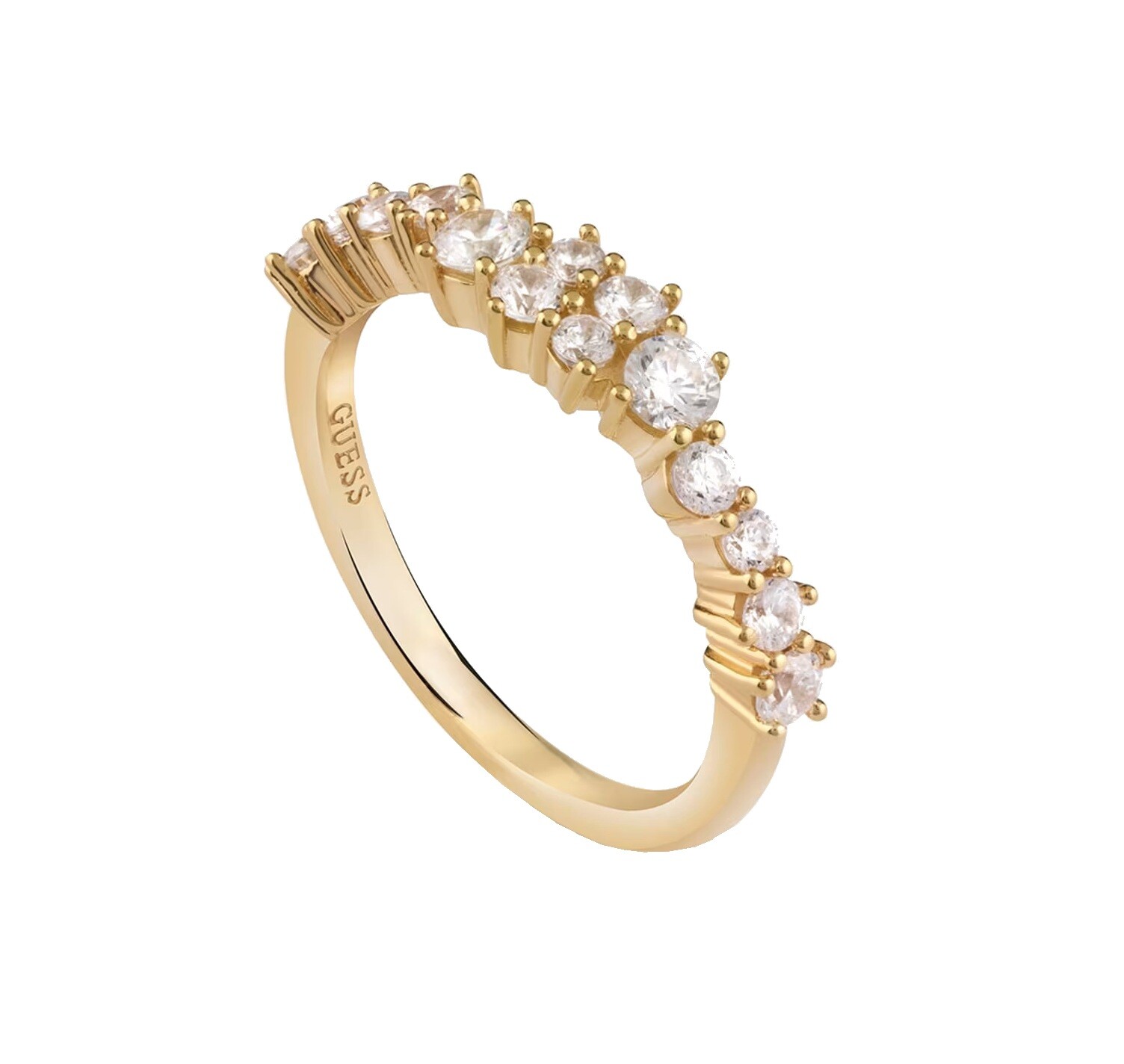 Guess Trblietavý pozlátený prsteň so zirkónmi Jardin JSBR04480JWYG 52 mm